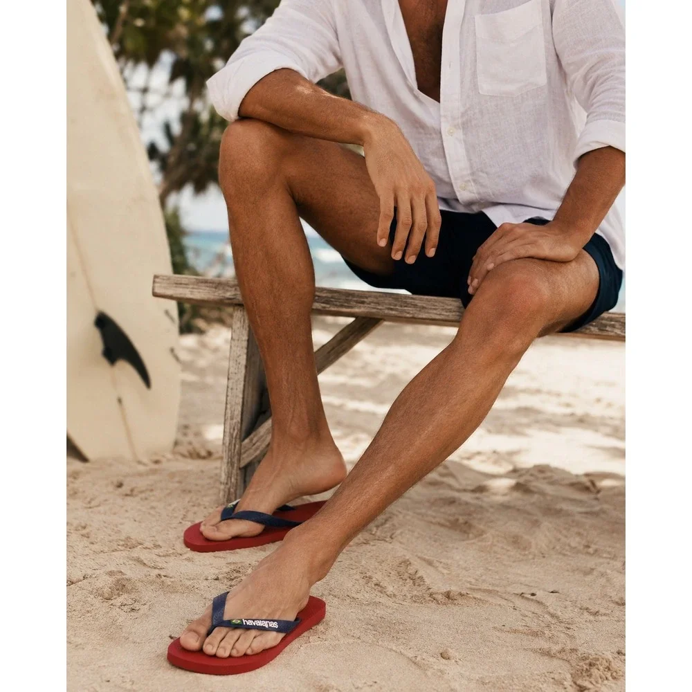 Havaianas Brasil Logo Flip Flops Mens 11/12 Red Navy Blue Brazil Sandals